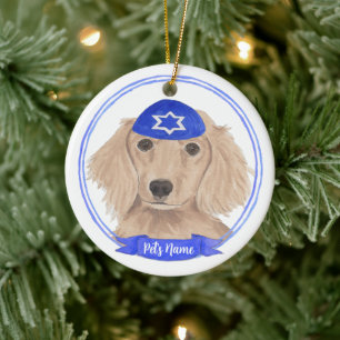Personlig Red English Dachshund Hund Hanukkah Julgransprydnad Keramik