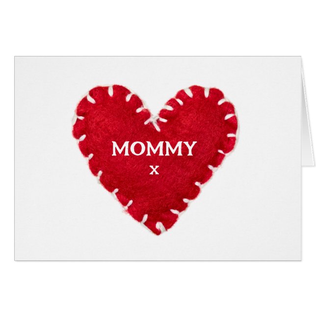 Personlig Red Felt Heart Mors dag Card Hälsningskort (Framsidan Horizontal)