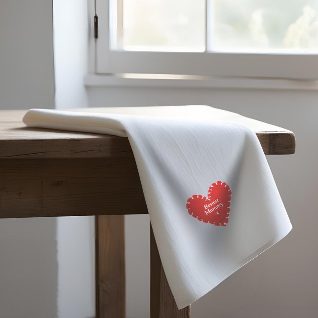Personlig Red Felt Heart Mors dag Tea Towel Kökshandduk (Skapare uppladdad)
