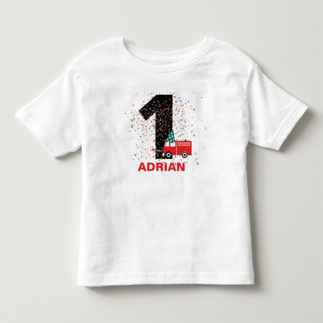 Personlig Red Fire Lastbil Födelsedagsfest T Shirt (Framsida)