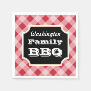 Personlig Red Gingham Family BBQ Party Napkins Pappersservett