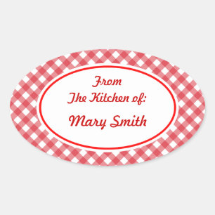 Personlig Red Gingham Gift Kitchen Stickers Ovalt Klistermärke