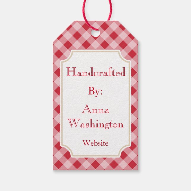 Personlig Red Gingham Handcrafts Märkre Presentetikett (Framsidan)