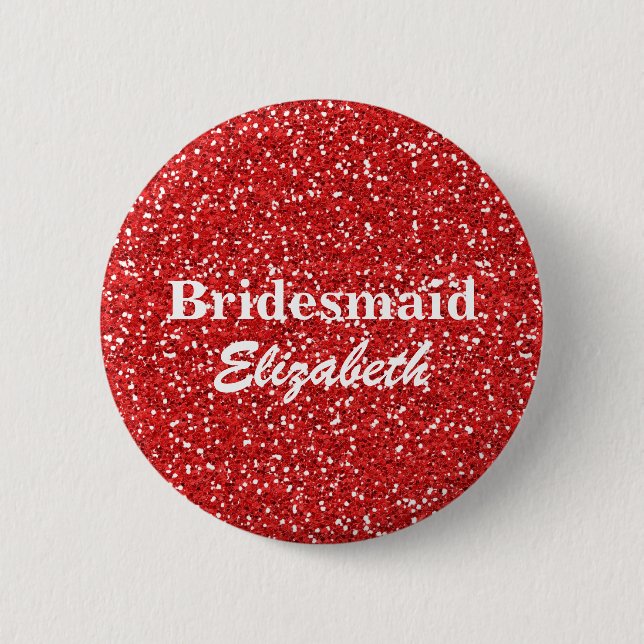 Personlig Red Glitter Bridesmaids Bröllop Knapp (Framsida)
