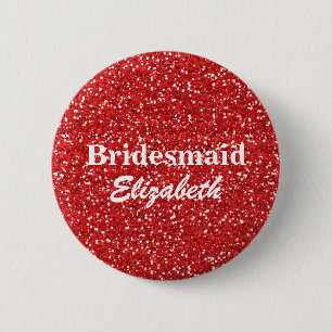 Personlig Red Glitter Bridesmaids Bröllop Knapp