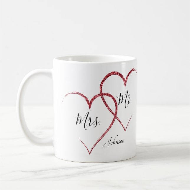 Personlig Red Glitter Hearts Kaffemugg (Vänster)