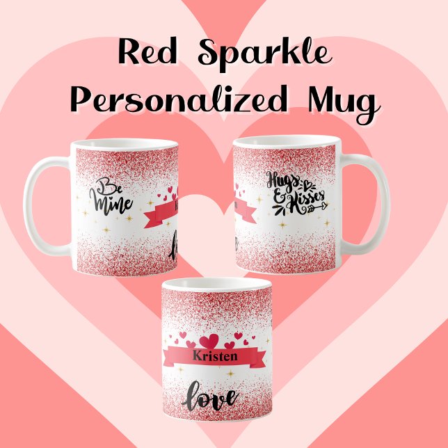 Personlig Red Glitter Romantic Kaffemugg (Skapare uppladdad)