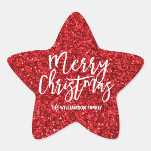 Personlig Red Glitter & White God jul Stjärnformat Klistermärke
