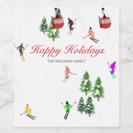 Personlig Red Gondola Ski Helgdagars Illustration Vinflaska Etikett