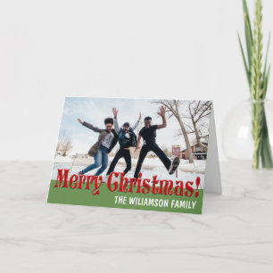 Personlig Red Grönt Family Photo jul Card Helgkort