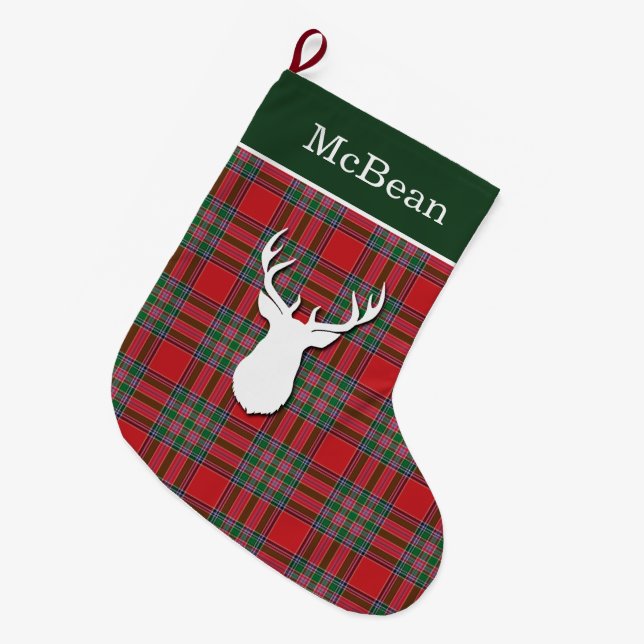 Personlig Red Grönt McBean Tartan Hjort Stor Julstrumpa (Framsidan (Hängande))