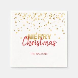 Personlig RED Guld Confetti God jul Pappersservett