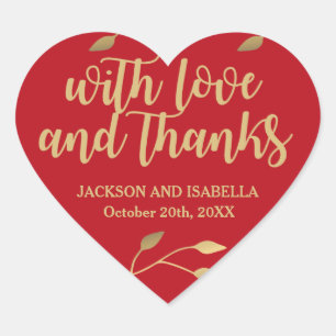 Personlig Red Guld Heart Bröllop Cake Box Label Hjärtformat Klistermärke