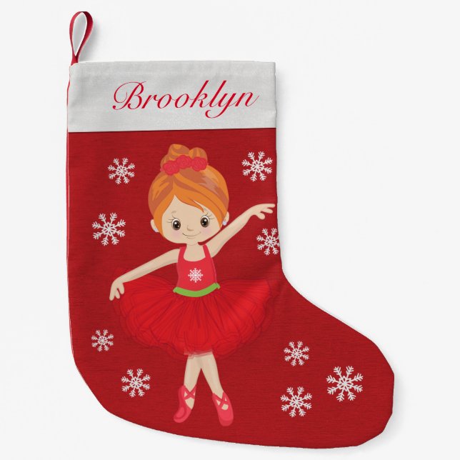 Personlig Red Hair jul Ballerina Liten Julstrumpa (Framsidan)