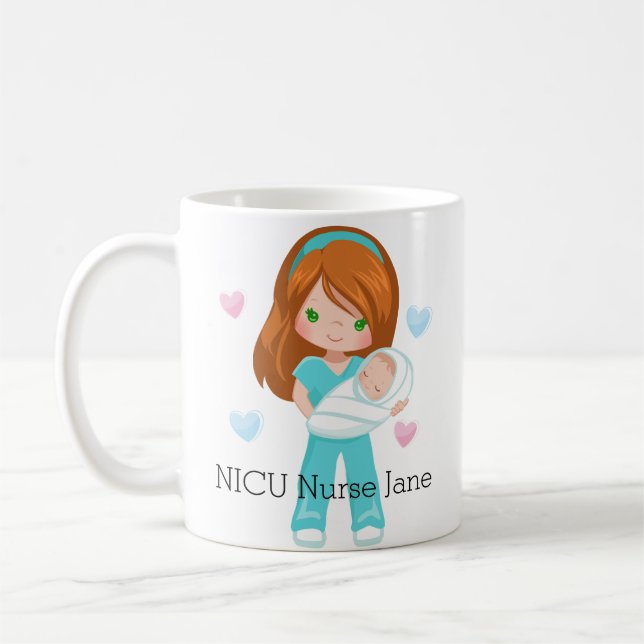 Personlig Red Hair NICU Nurse med Baby Kaffemugg (Vänster)