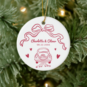 Personlig Red Hand plockade Whimsical Bow Bröllop Julgransprydnad Keramik