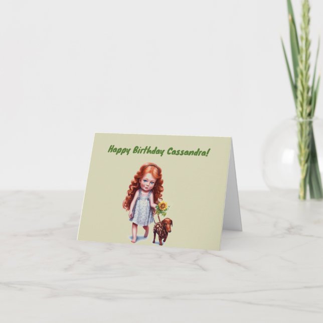 Personlig Red Head Girl Birthday Card Kort (Framsida)