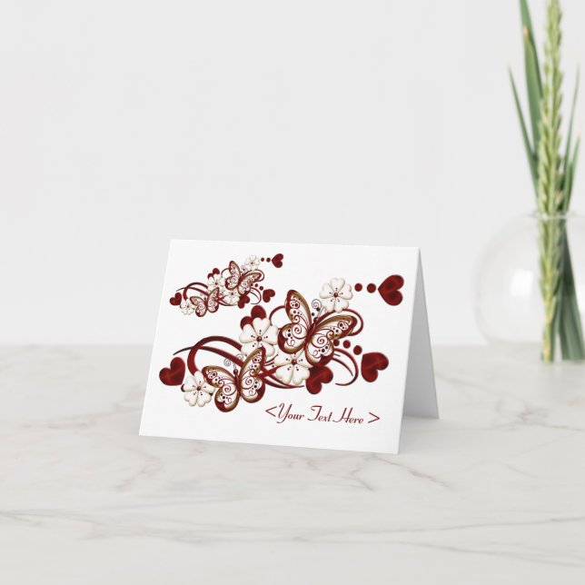 Personlig Red Heart Butterflulies Note Note Card Anteckningskort (Framsida)