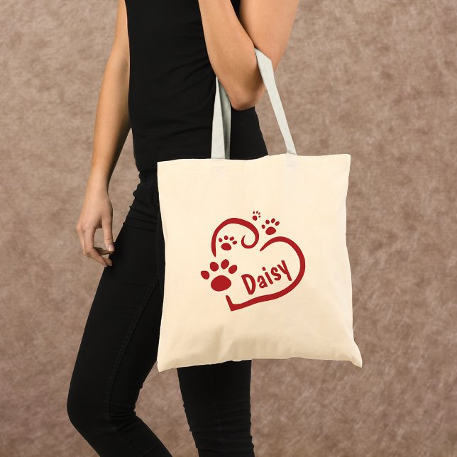Personlig Red Heart och Tass avtryck Canvas Tygkasse (Skapare uppladdad)