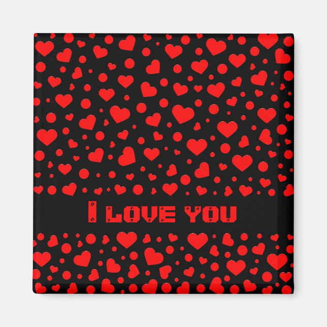Personlig Red Hearts Mönster på svart Magnet (Framsidan)