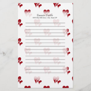 Personlig Red Hearts on White Brevpapper