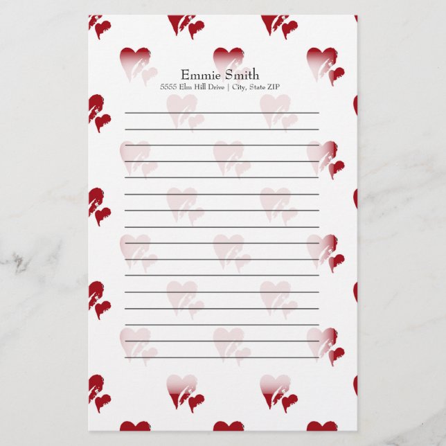 Personlig Red Hearts on White Brevpapper (Framsida)