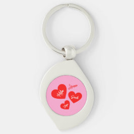 Personlig Red Hearts Rosa Mors dag Swirl Silverfärgad Nyckelring