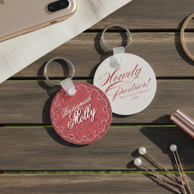 Personlig Red Howdy Partner Bachelorette Nyckelring (Western Howdy Partner Red Bachelorette Keychain)