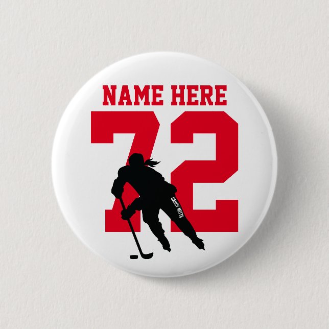 Personlig Red i Hockey Player Namn Number Red Knapp (Framsida)