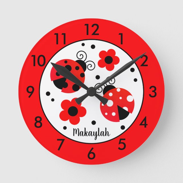 Personlig Red Ladybug Round Clock Rund Klocka (Framsida)