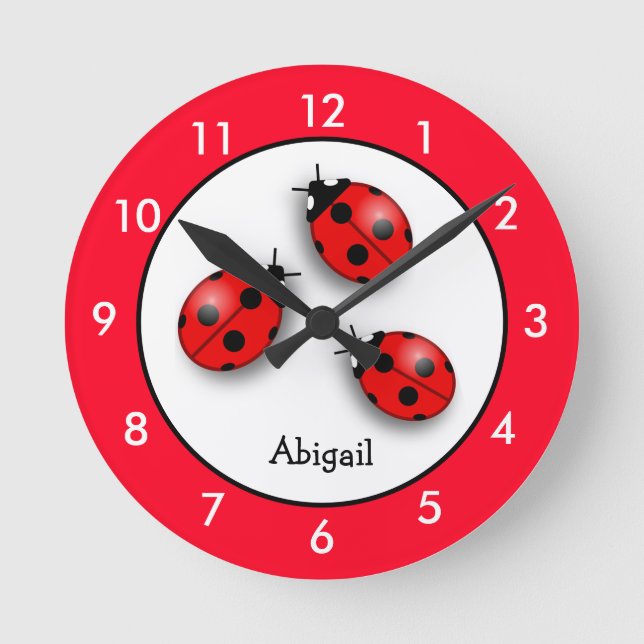 Personlig Red Ladybug Round Clock Rund Klocka (Framsida)