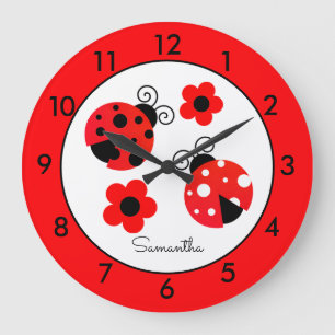 Personlig Red Ladybug Round Clock Stor Klocka