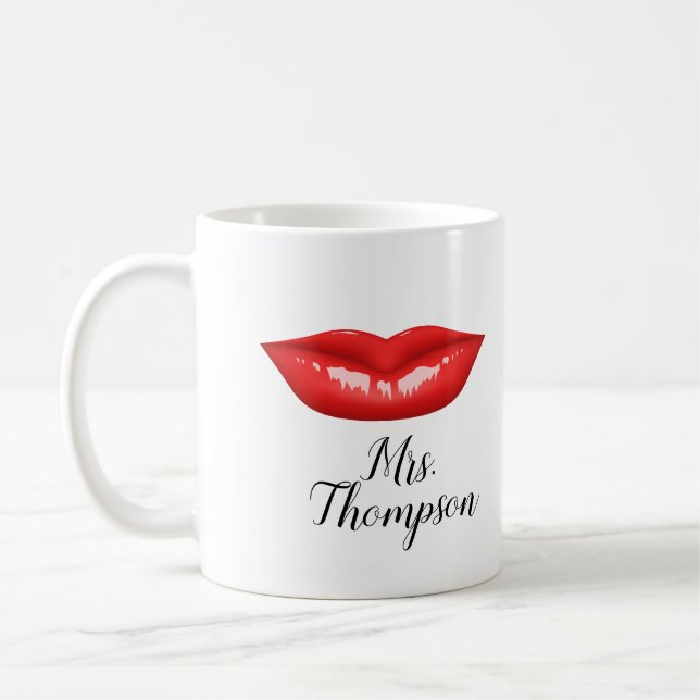 Personlig Red Läppar Elegant Coffee Mugg (Vänster)