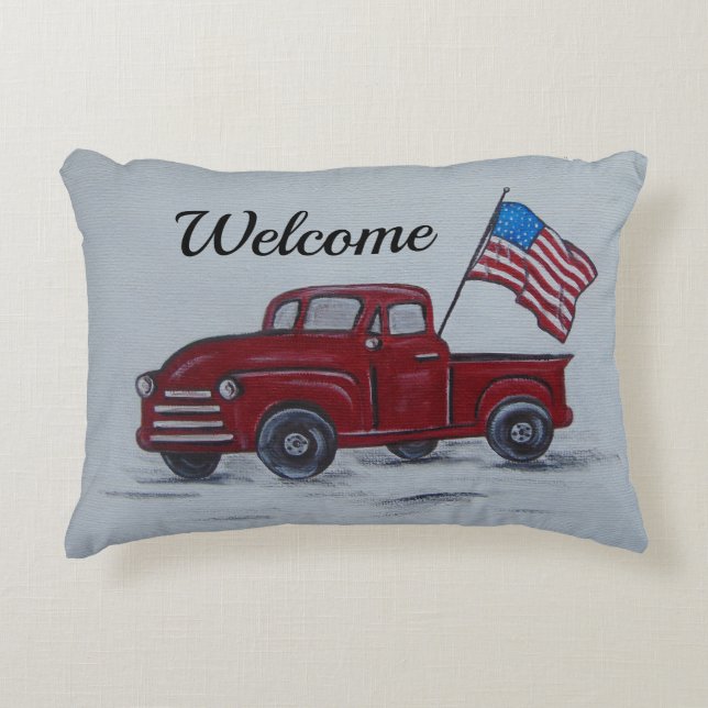 Personlig Red Lastbil American Flagga Pillow Prydnadskudde (Framsidan)