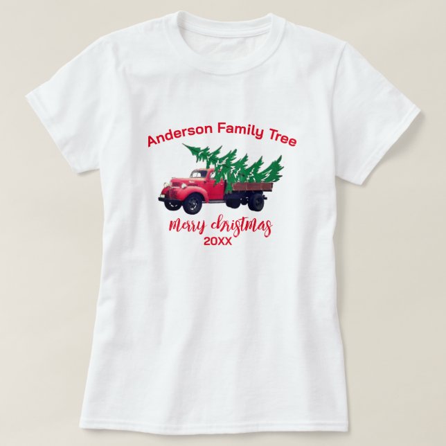 Personlig Red Lastbil God jul Family T Shirt (Design framsida)