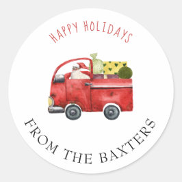 Personlig Red Lastbil och jultomten Runt Klistermärke