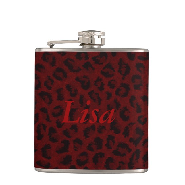 Personlig Red Leopard Skin Flask Fickplunta (Framsidan)