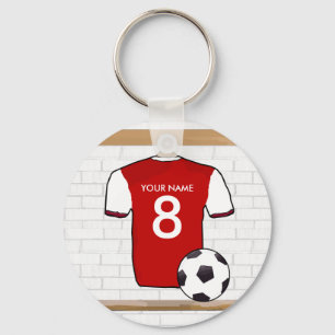 Personlig Red med White Football Ocer Jersey Nyckelring