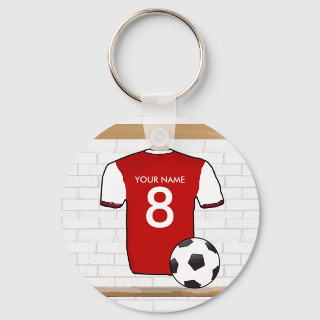 Personlig Red med White Football Ocer Jersey Nyckelring (Framsida)