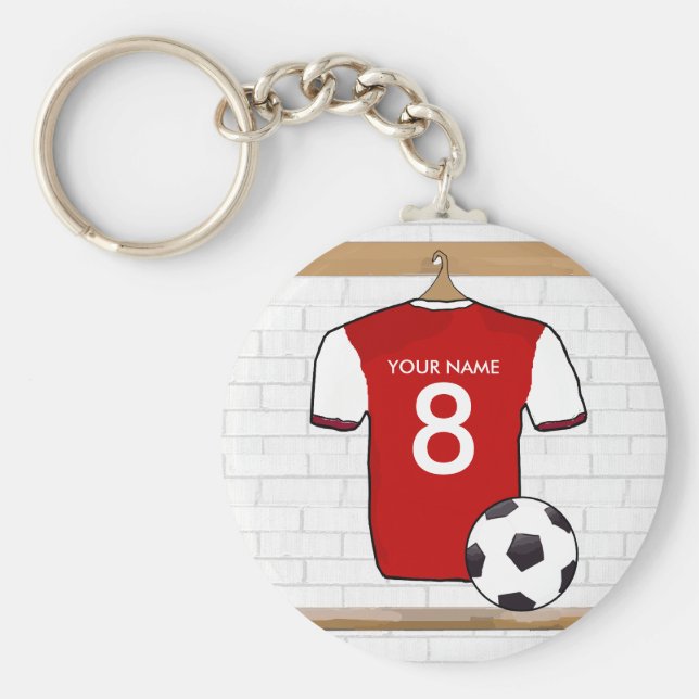 Personlig Red med White Football Ocer Jersey Nyckelring (Framsidan)