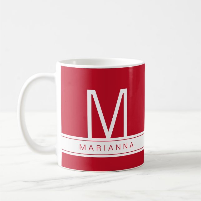 Personlig Red Namn Initial Modern Monogram Mugg (Vänster)