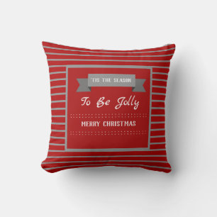 Personlig Red och Grått jul Stripe Kudde