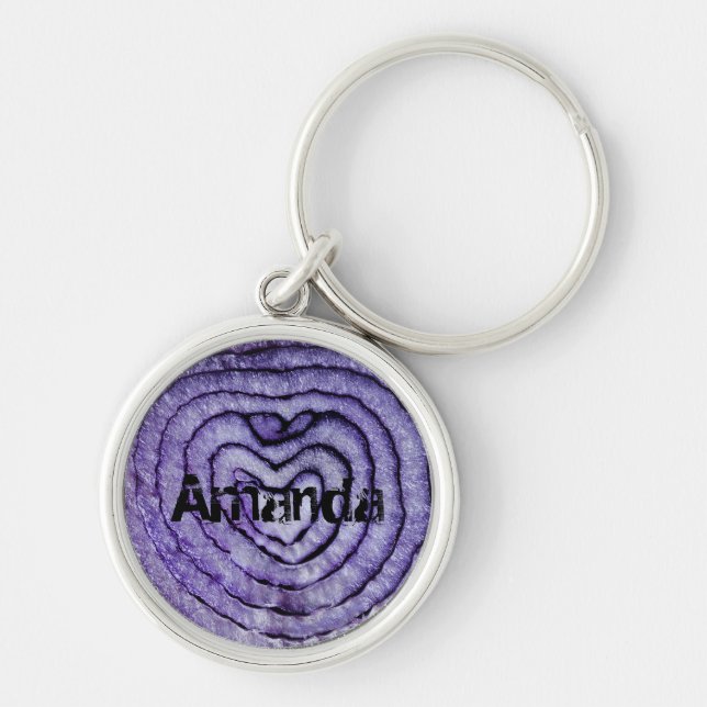 Personlig Red Onion  Rund Silverfärgad Nyckelring (Framsidan)
