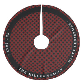 Personlig Red Plaid rustic monogrammad Julgransmatta Borstad Polyester