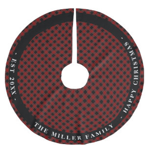 Personlig Red Plaid rustic monogrammad Julgransmatta Borstad Polyester