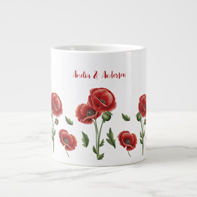 Personlig Red Poppies Blommigt Jumbo Mugg (Framsidan)