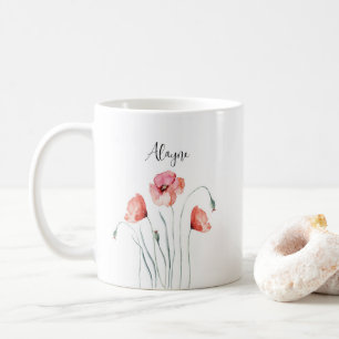 Personlig Red Poppies vattenfärg Kaffemugg