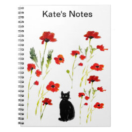 Personlig Red Poppy Cute Cat Anteckningsbok