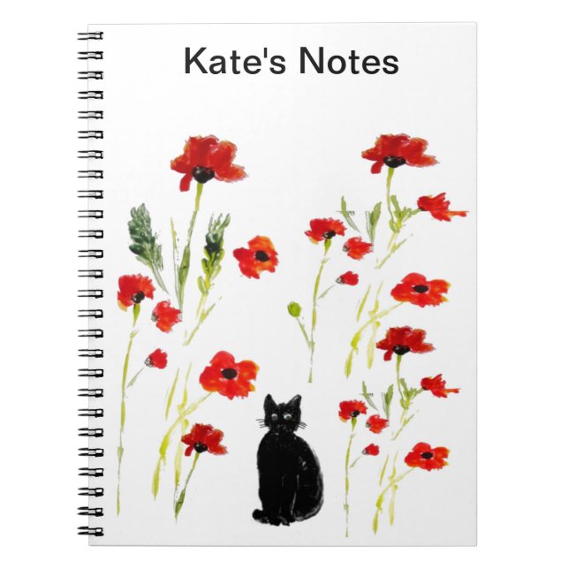 Personlig Red Poppy Cute Cat Anteckningsbok (Framsidan)