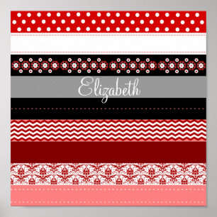 Personlig Red Rosa Black White Washi Tape-utseende Poster